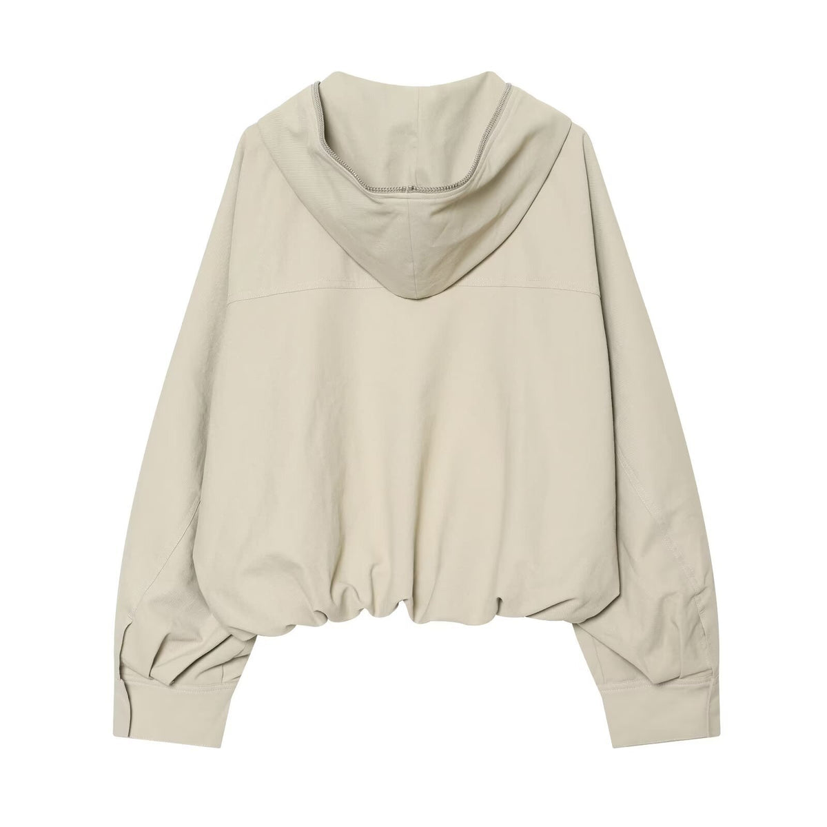 Retro style hooded zipper pocket elastic waist jacket