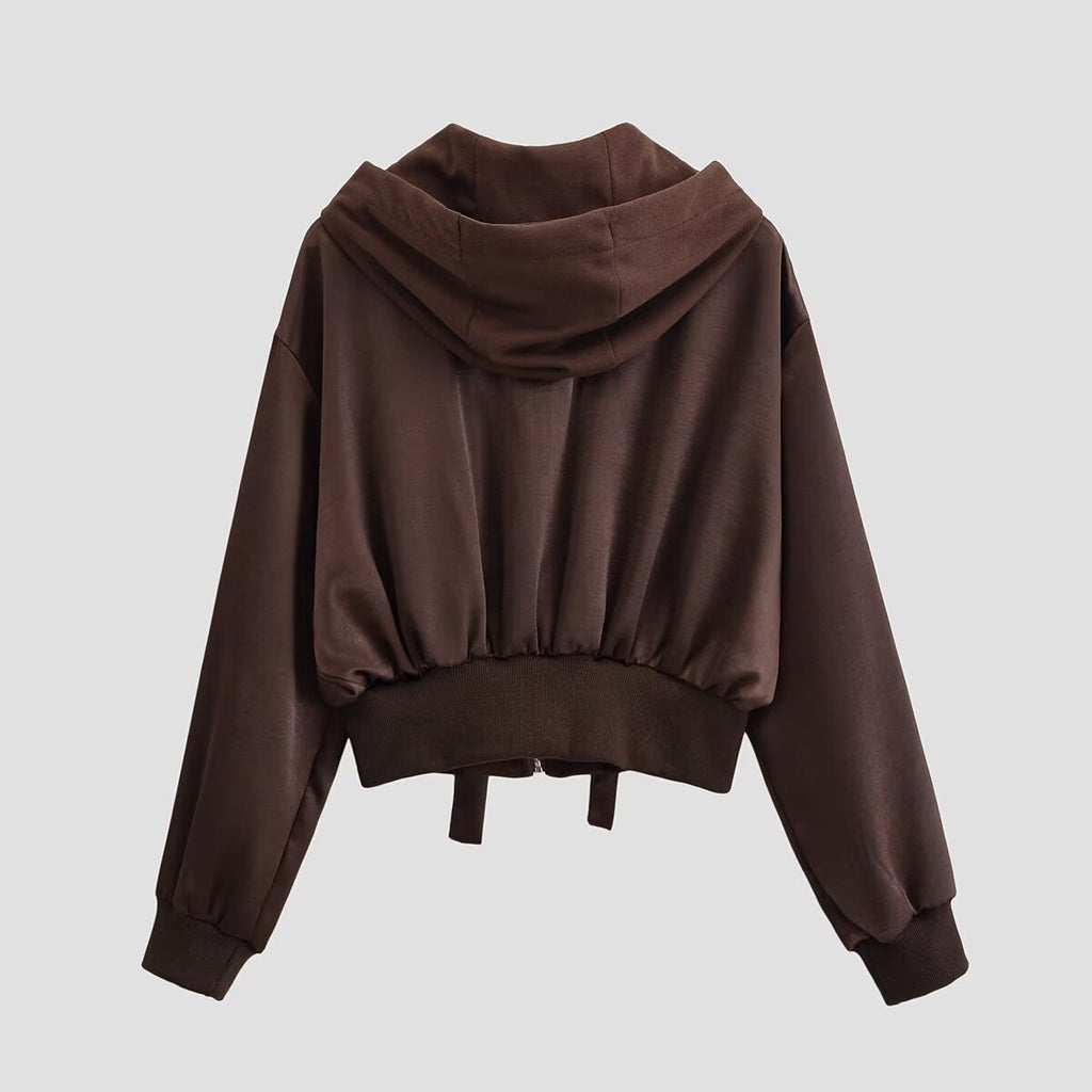 Casual style minimalist patchwork texture hooded jacket