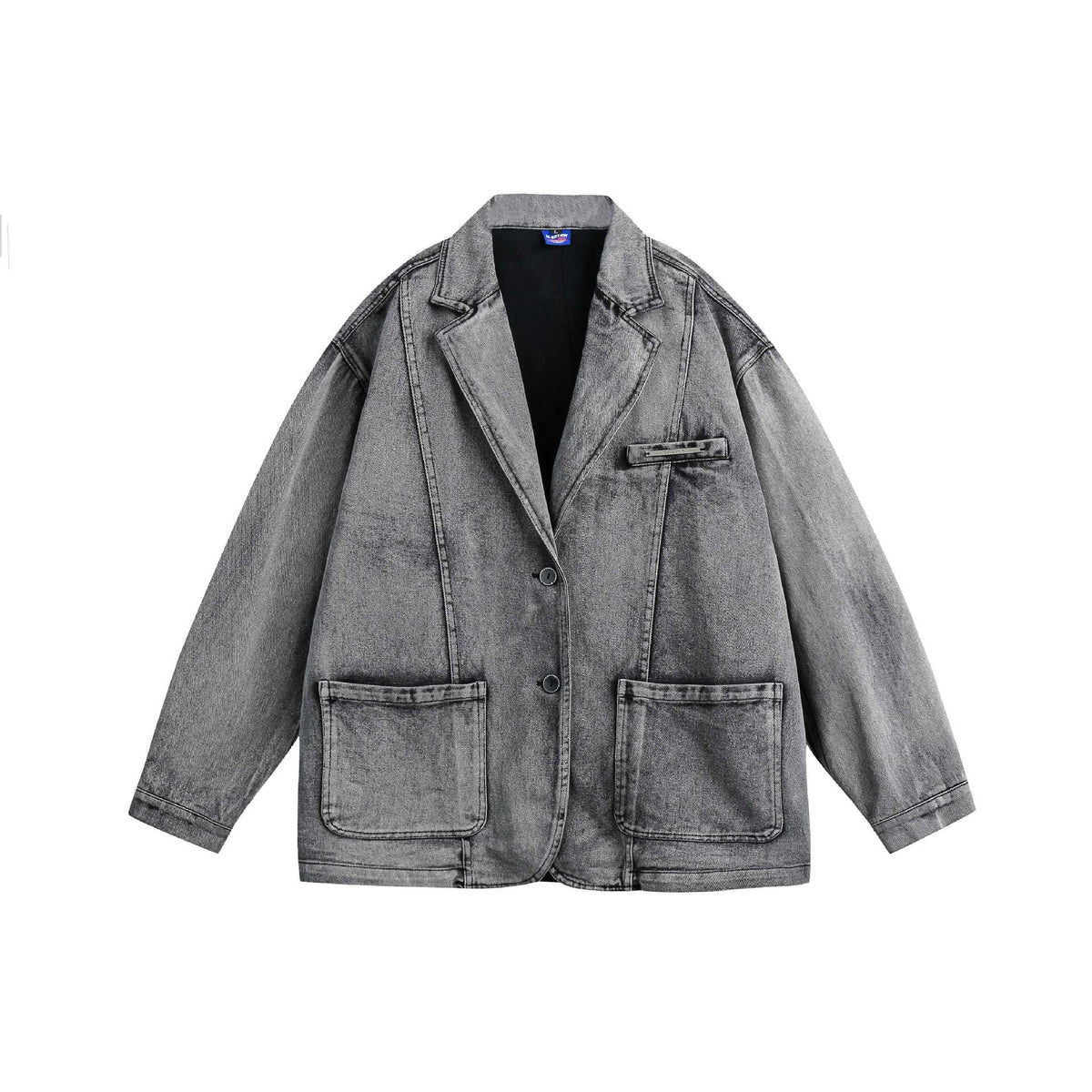 High-End Oversized Washed Distressed Denim Blazer Jacket for Men
