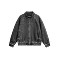 Distressed Denim Zip-Up Stand Collar Jacket for Men