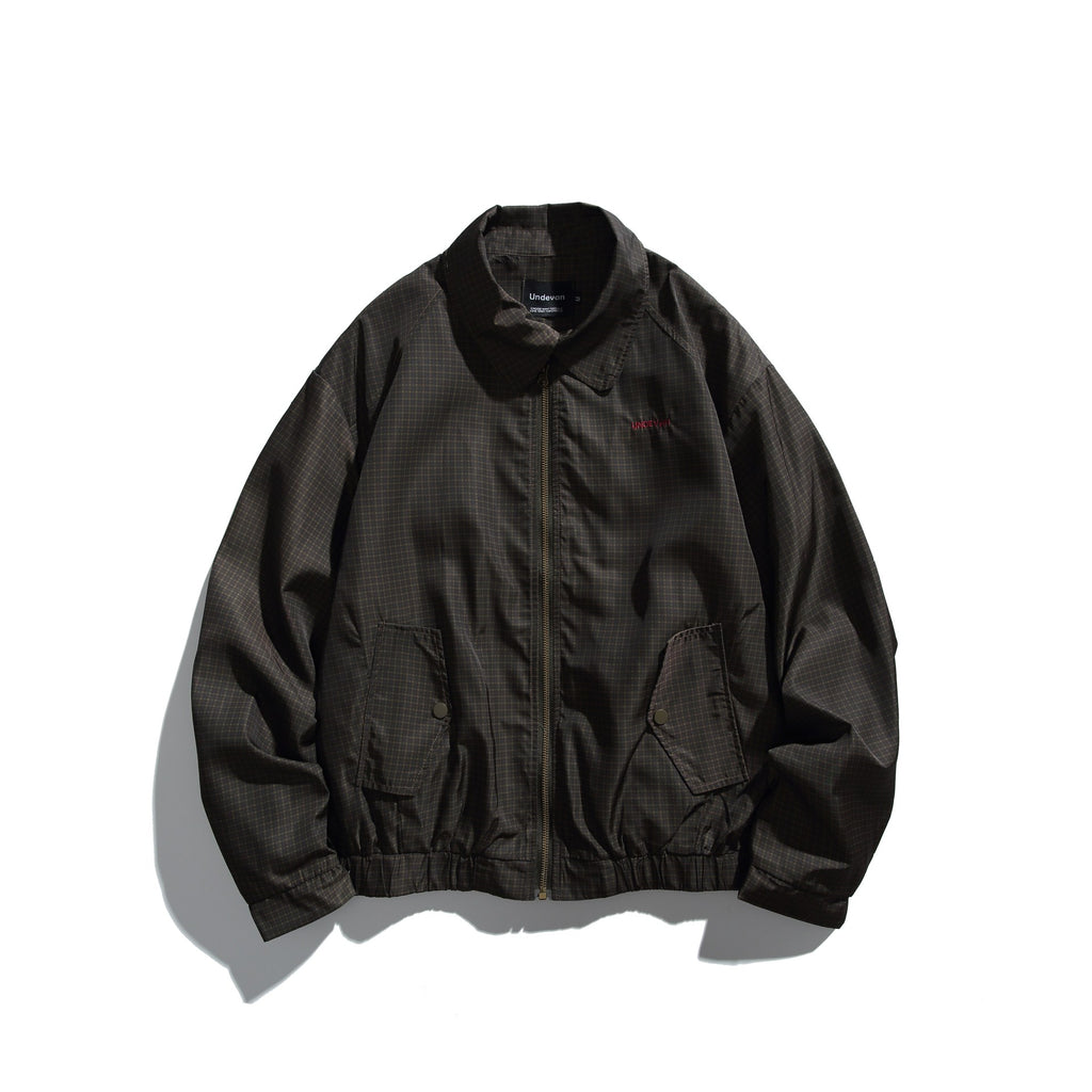 Brand Logo Embroidered Loose Fine Checkered Harrington Lapel Jacket