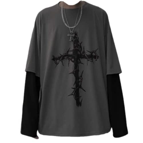 GGOOB Unisex Fake Two-Piece Long Sleeve Grunge Shirt