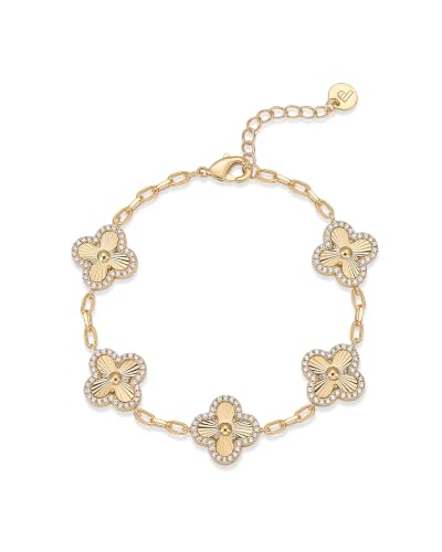 PAVOI Women's 14K Gold Plated Stackable Clover Bracelet