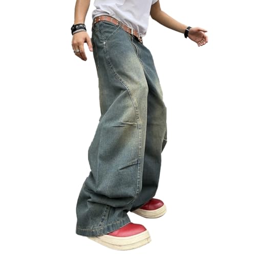 DFGIGT Men's Irregular Sutures Baggy Wide Leg Jeans