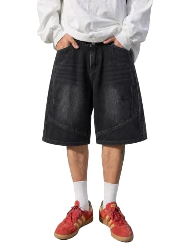 CAONAT Men's Vintage Y2K Baggy Wide Leg Denim Shorts