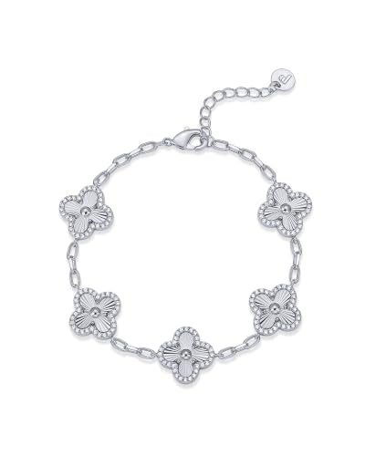 PAVOI Women's 14K Gold Plated Stackable Clover Bracelet