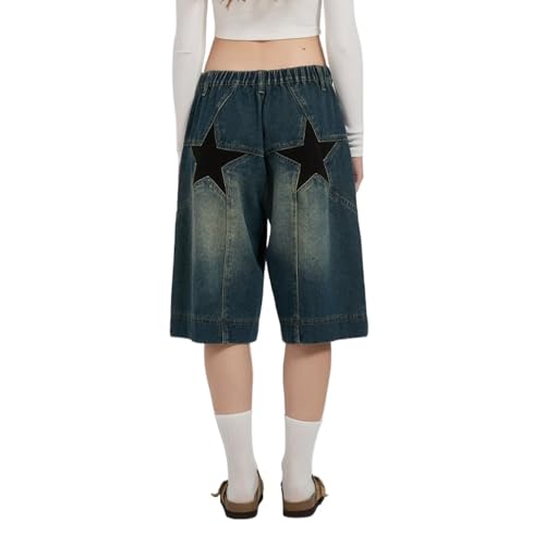 QJK Unisex Y2K Baggy Wide Leg Denim Shorts
