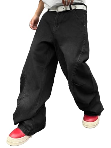 DFGIGT Men's Irregular Sutures Baggy Wide Leg Jeans