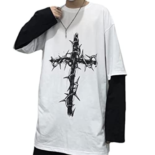 GGOOB Unisex Fake Two-Piece Long Sleeve Grunge Shirt