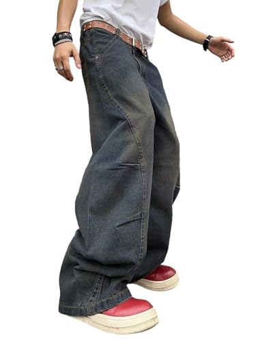 DFGIGT Men's Irregular Sutures Baggy Wide Leg Jeans