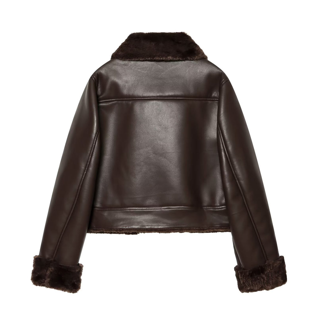 Casual fur collar faux fur jacket