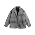 High-End Oversized Washed Distressed Denim Blazer Jacket for Men