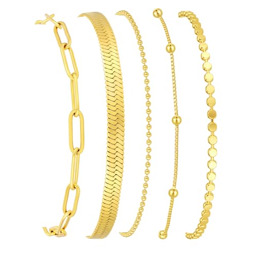Striviio Women's 14K Gold Plated Stackable Bracelet Set