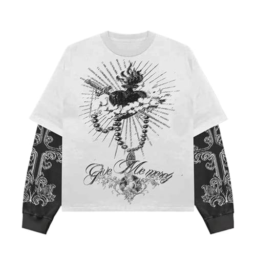 GGOOB Unisex Fake Two-Piece Long Sleeve Grunge Shirt
