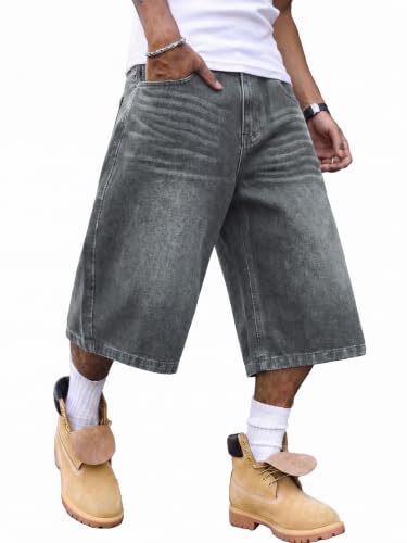 CAONAT Men's Vintage Y2K Baggy Wide Leg Denim Shorts