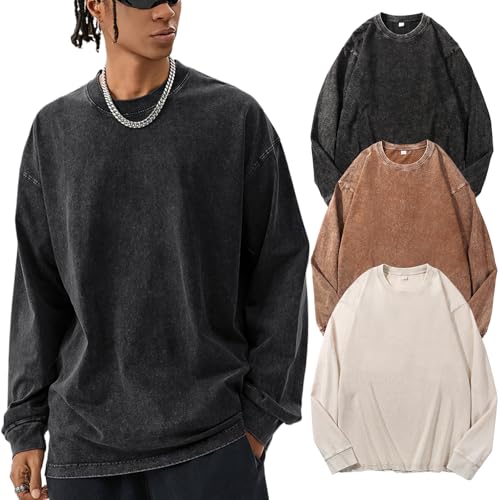 Arssm Men's Oversized Vintage Acid Wash Long Sleeve T-Shirt
