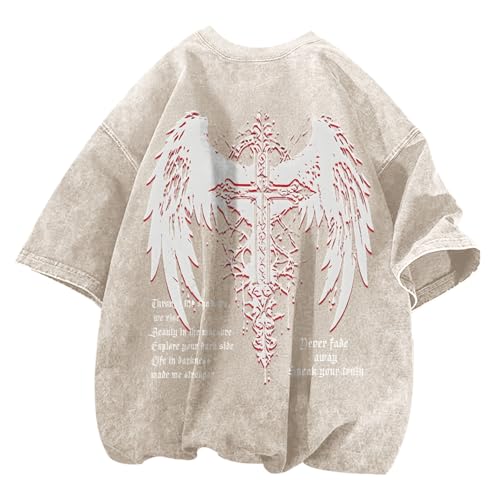 Lytiarul Men's Vintage Gothic Cross Grunge Oversized T-Shirt
