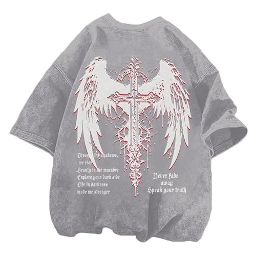 Lytiarul Men's Vintage Gothic Cross Grunge Oversized T-Shirt