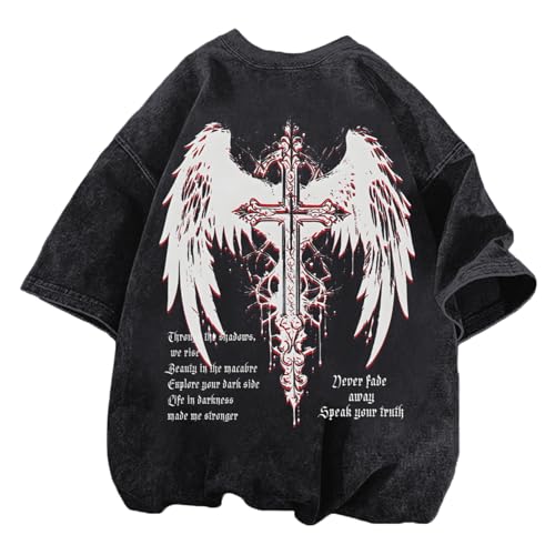 Lytiarul Men's Vintage Gothic Cross Grunge Oversized T-Shirt