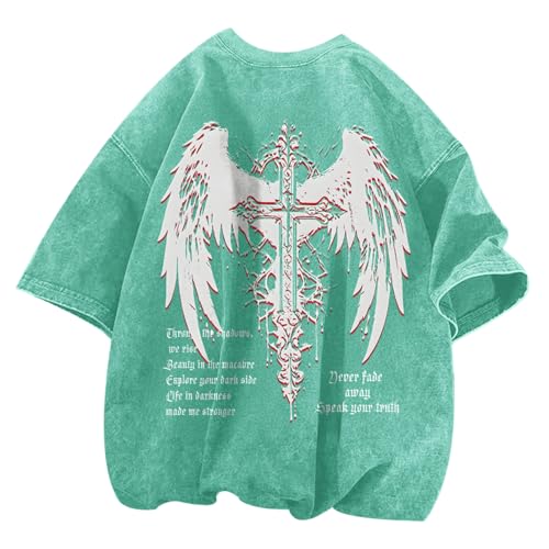 Lytiarul Men's Vintage Gothic Cross Grunge Oversized T-Shirt