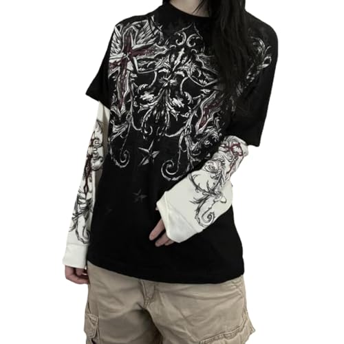 GGOOB Unisex Fake Two-Piece Long Sleeve Grunge Shirt