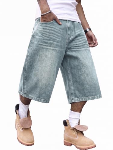CAONAT Men's Vintage Y2K Baggy Wide Leg Denim Shorts