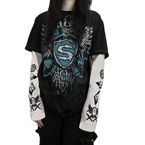 GGOOB Unisex Fake Two-Piece Long Sleeve Grunge Shirt