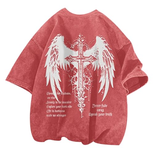 Lytiarul Men's Vintage Gothic Cross Grunge Oversized T-Shirt