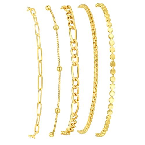 Striviio Women's 14K Gold Plated Stackable Bracelet Set