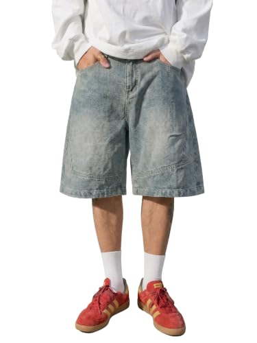 CAONAT Men's Vintage Y2K Baggy Wide Leg Denim Shorts