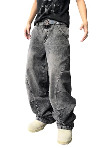 DFGIGT Men's Irregular Sutures Baggy Wide Leg Jeans