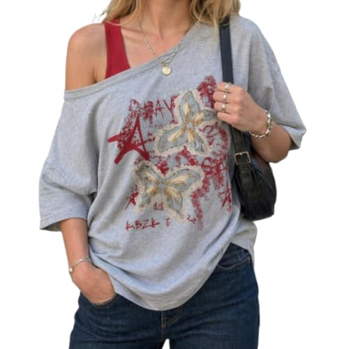 Hesaco Women's Off the Shoulder Lips Print Graphic T-Shirt
