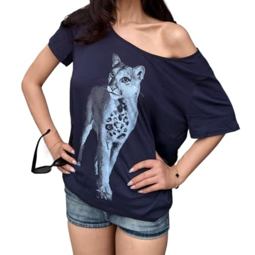 Hesaco Women's Off the Shoulder Lips Print Graphic T-Shirt