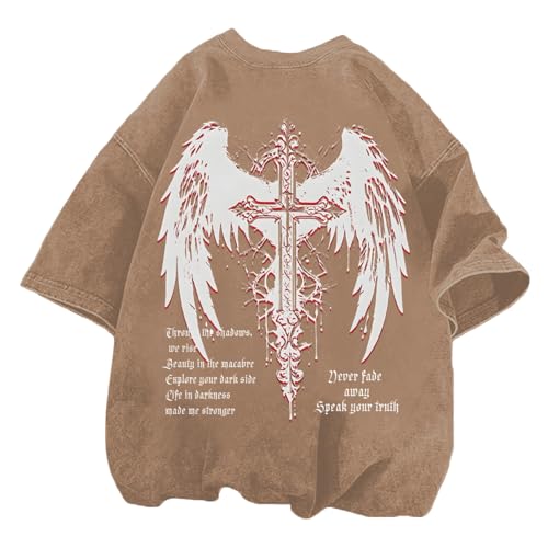 Lytiarul Men's Vintage Gothic Cross Grunge Oversized T-Shirt