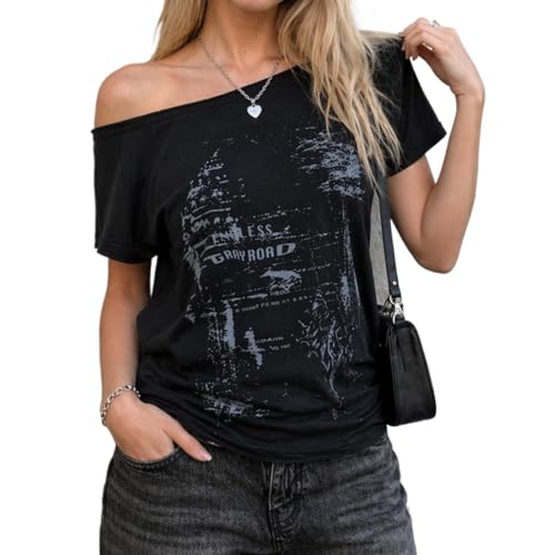 Hesaco Women's Off the Shoulder Lips Print Graphic T-Shirt