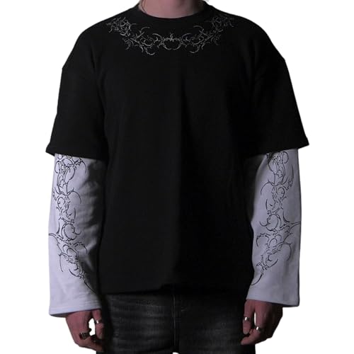 GGOOB Unisex Fake Two-Piece Long Sleeve Grunge Shirt