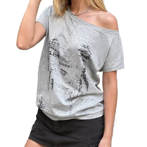 Hesaco Women's Off the Shoulder Lips Print Graphic T-Shirt