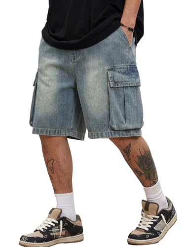 CAONAT Men's Vintage Y2K Baggy Wide Leg Denim Shorts