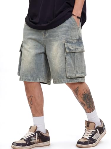 CAONAT Men's Vintage Y2K Baggy Wide Leg Denim Shorts