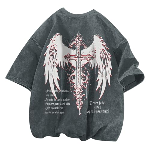 Lytiarul Men's Vintage Gothic Cross Grunge Oversized T-Shirt