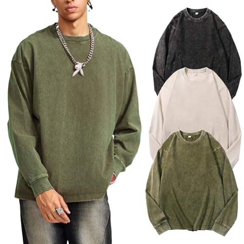 Arssm Men's Oversized Vintage Acid Wash Long Sleeve T-Shirt