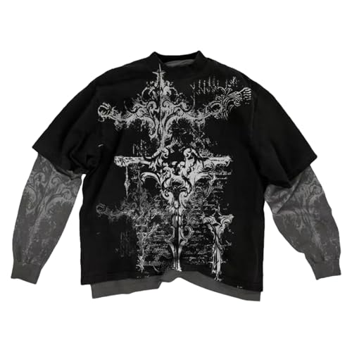 GGOOB Unisex Fake Two-Piece Long Sleeve Grunge Shirt