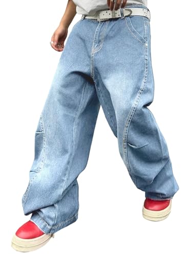 DFGIGT Men's Irregular Sutures Baggy Wide Leg Jeans