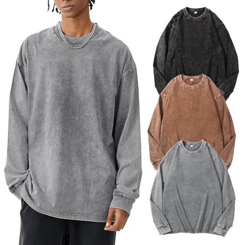 Arssm Men's Oversized Vintage Acid Wash Long Sleeve T-Shirt