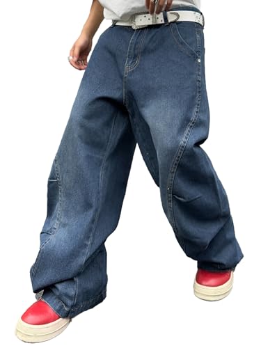 DFGIGT Men's Irregular Sutures Baggy Wide Leg Jeans