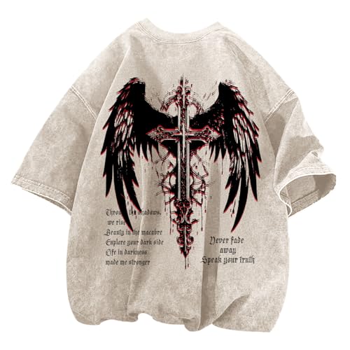 Lytiarul Men's Vintage Gothic Cross Grunge Oversized T-Shirt
