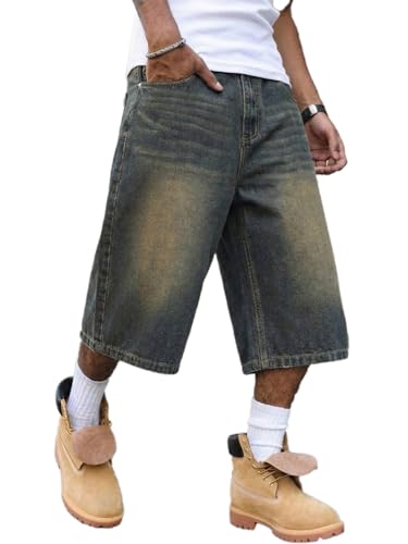 CAONAT Men's Vintage Y2K Baggy Wide Leg Denim Shorts