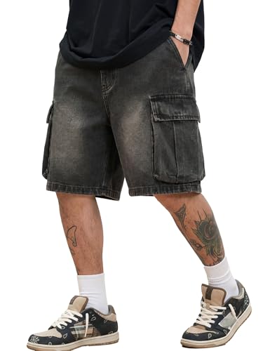 CAONAT Men's Vintage Y2K Baggy Wide Leg Denim Shorts