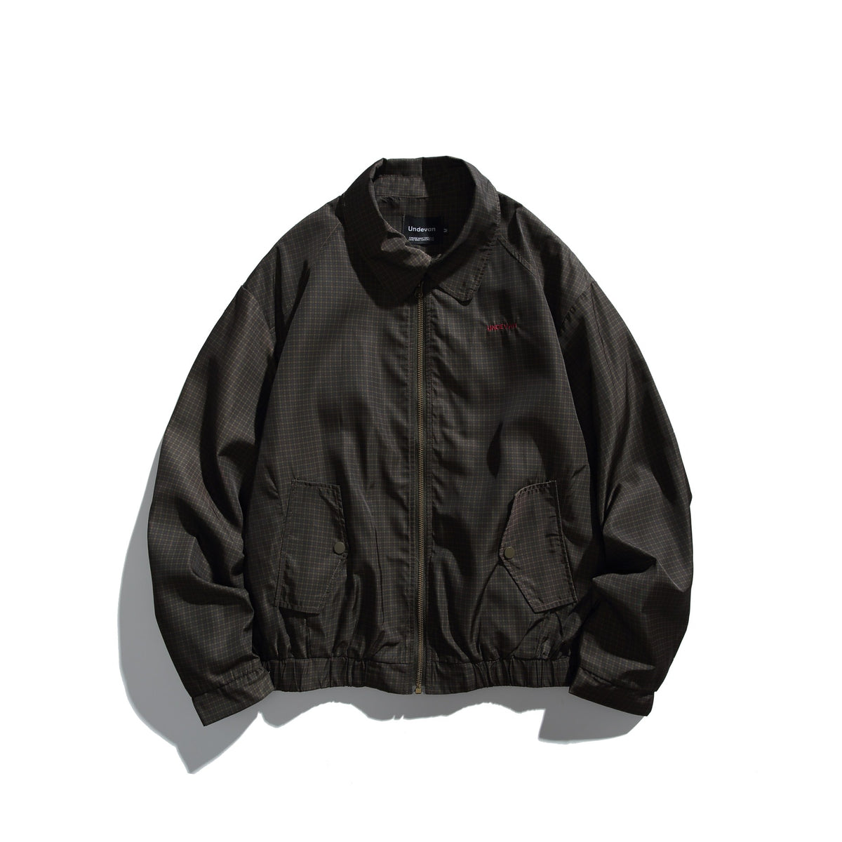 Brand Logo Embroidered Loose Fine Checkered Harrington Lapel Jacket