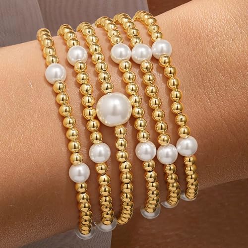 Yoosteel Women's Gold Beaded Stretch Bracelets Set